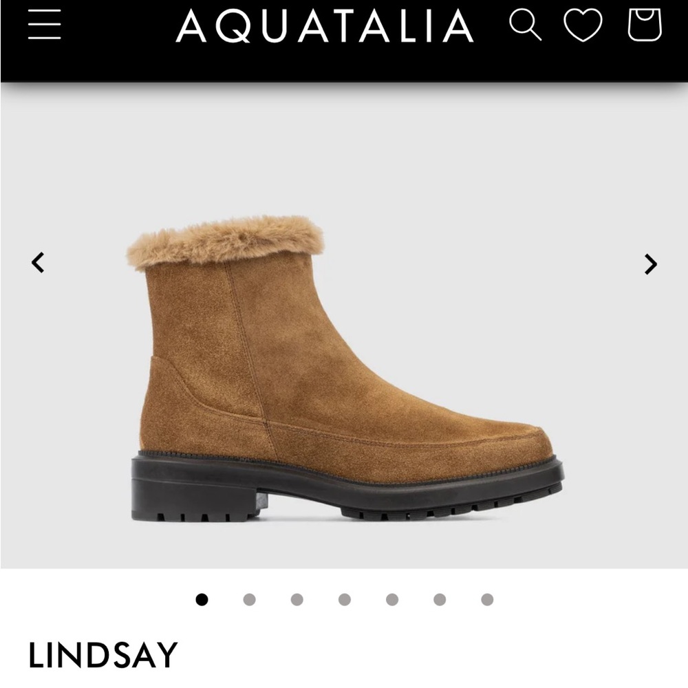Aquatalia Lindsay Walnut boots, size 6, fur lining and suede